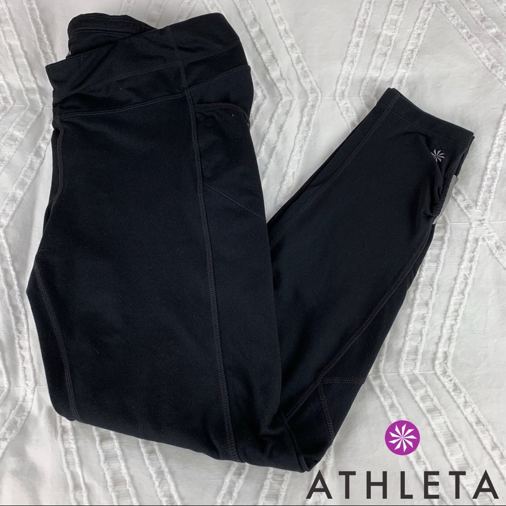 Athleta Be Free Knicker Running Leggings Black Mesh Pockets 347743 FA16 Womens L